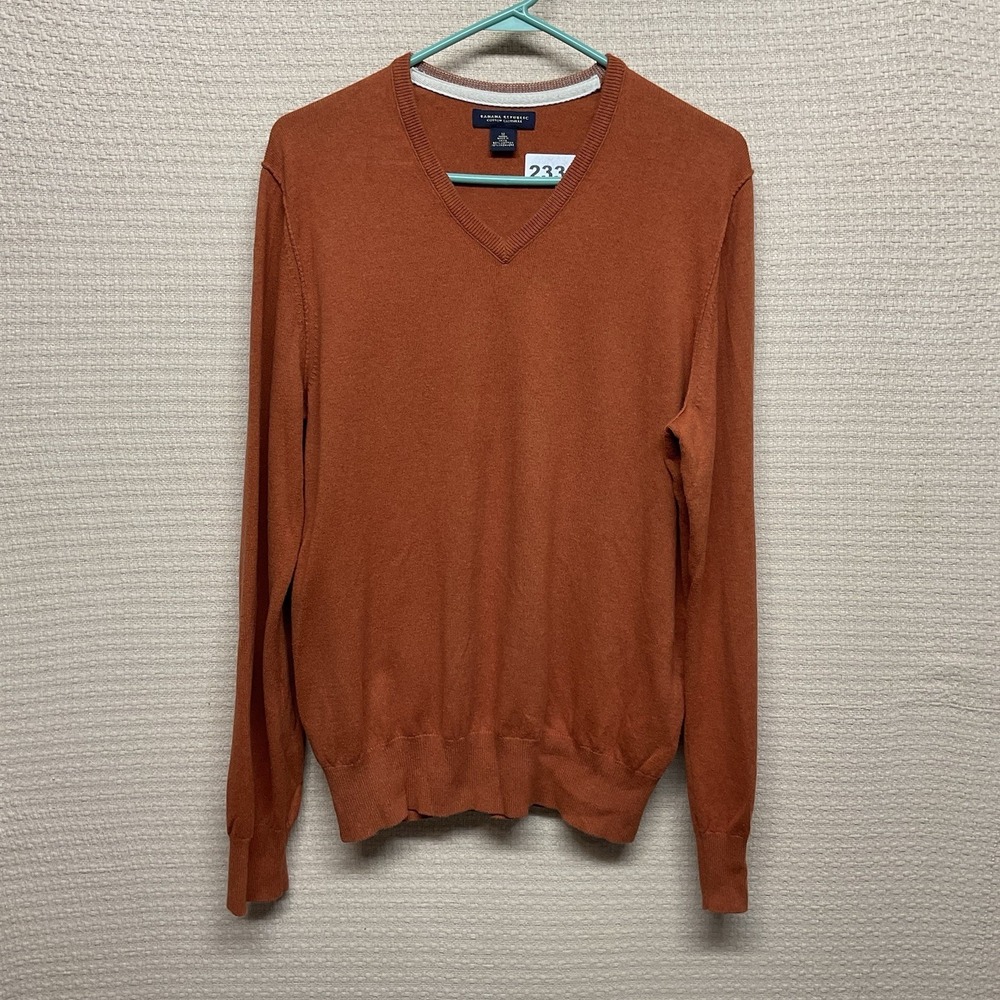 NEW Banana Republic Sweater Mens Medium Orange V Neck‎ Cotton Cashmere Pullover